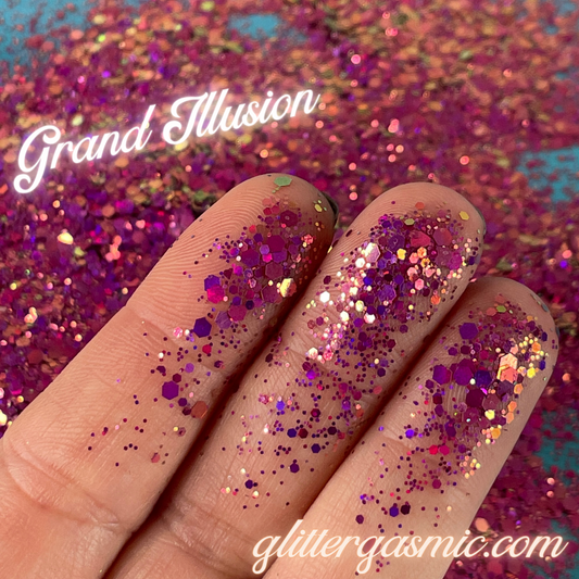 Grand Illusion Magenta Pink Green holographic chunky Glitter for pens candles earrings clay resin mugs slime tumblers nail art 2 oz