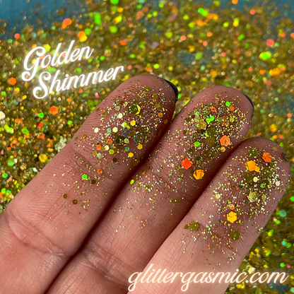 Golden Shimmer Greengold Holographic Chunky Glitter for pens candles earrings clay resin mugs slime tumblers nail art 2 oz - Create Along 