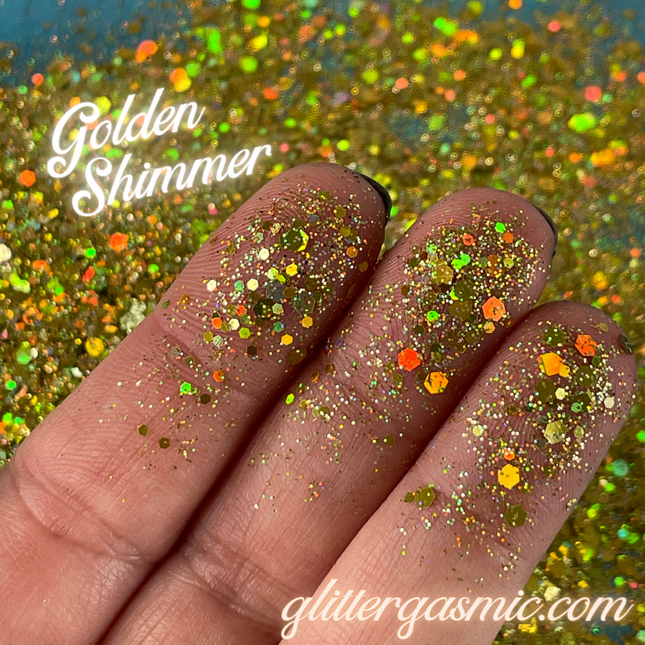 Golden Shimmer Greengold Holographic Chunky Glitter for pens candles earrings clay resin mugs slime tumblers nail art 2 oz - Create Along 