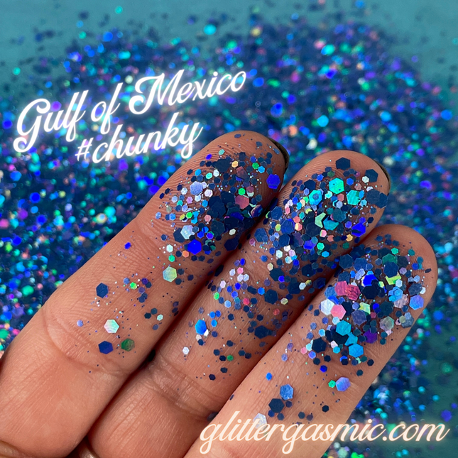 Gulf of Mexico Deep Blue Holographic Chunky Glitter for pens candles earrings clay resin mugs slime tumblers nail art 2 oz - Create Along 