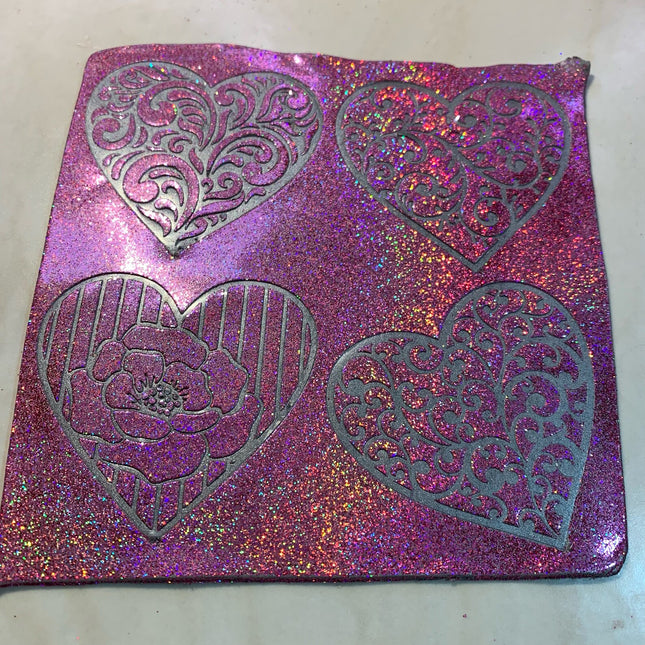 Lovely Hearts Valentines Day Polymer Clay Stencil texture sheet - Create Along 