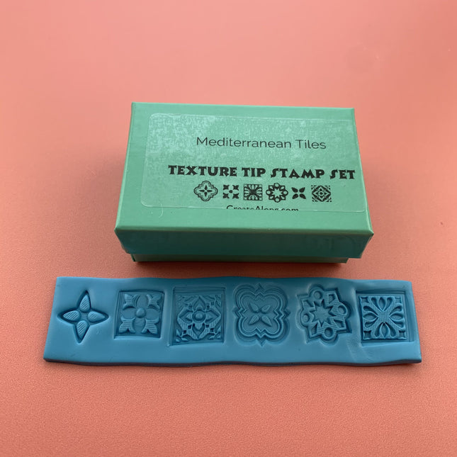 Mediterranean Tiles Texture Tips mini clay ink mica stamps - Create Along 