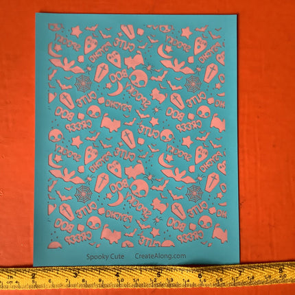 Halloween Silk Screen Spooky Cute coffin bat skull cat Stencil polymer clay silkscreen - Create Along 
