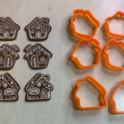 Christmas Gingerbread Holiday House Earring kit polymer clay cutter set and silkscreen stencil