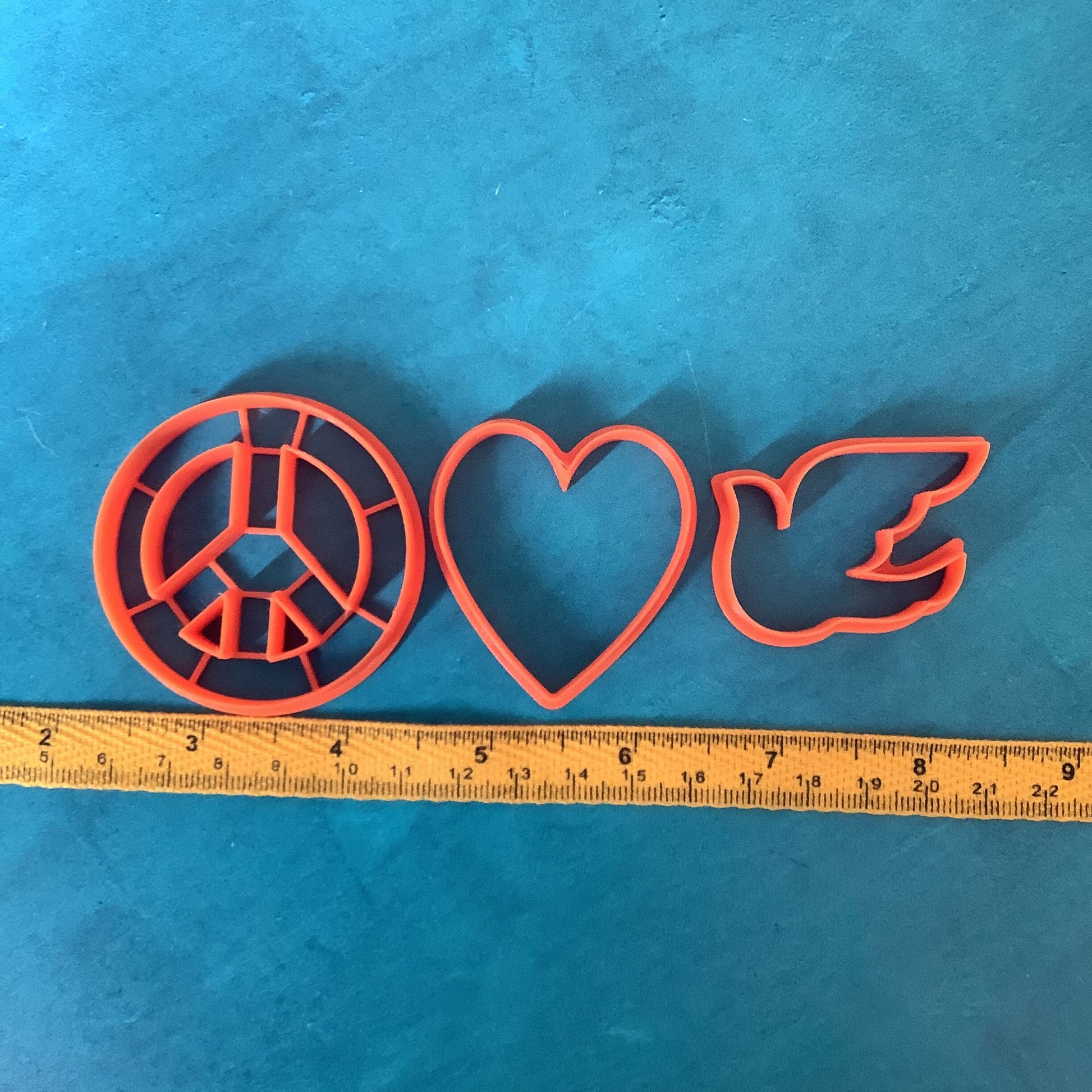 Peace, Love & Dove heart Jewelry Sized set of 3 Cutters for Polymer Clay and Mixed Media DIY