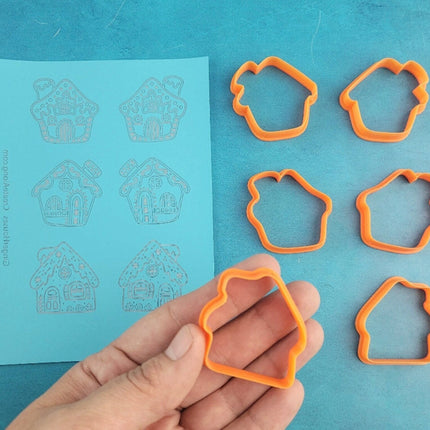Christmas Gingerbread Holiday House Earring kit polymer clay cutter set and silkscreen stencil