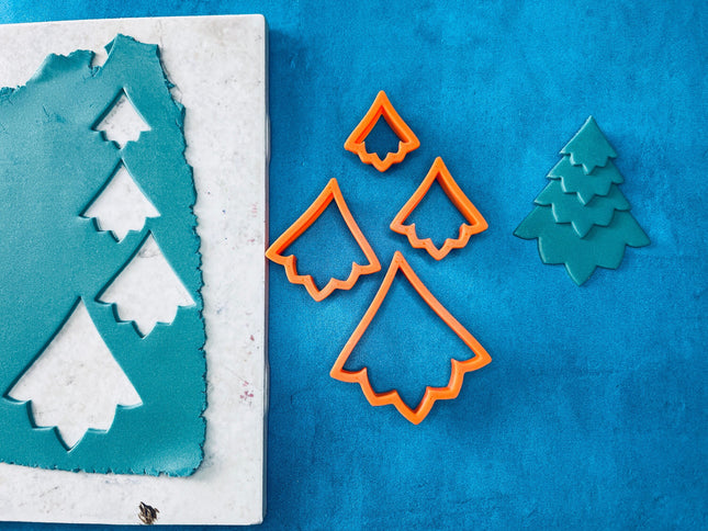 Stacked Trees Pine polymer clay cutter set clay earring holiday Christmas Earring - Create Along 