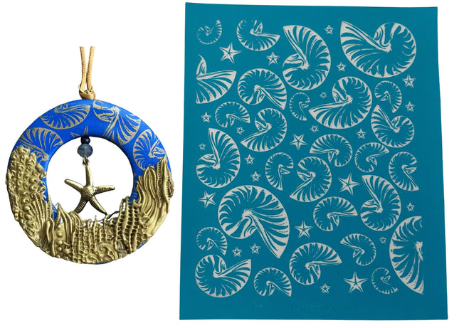 Silk Screen Nautilus shells Stencil for Polymer Clay, Art Jewelry, Mixed Media - Create Along 