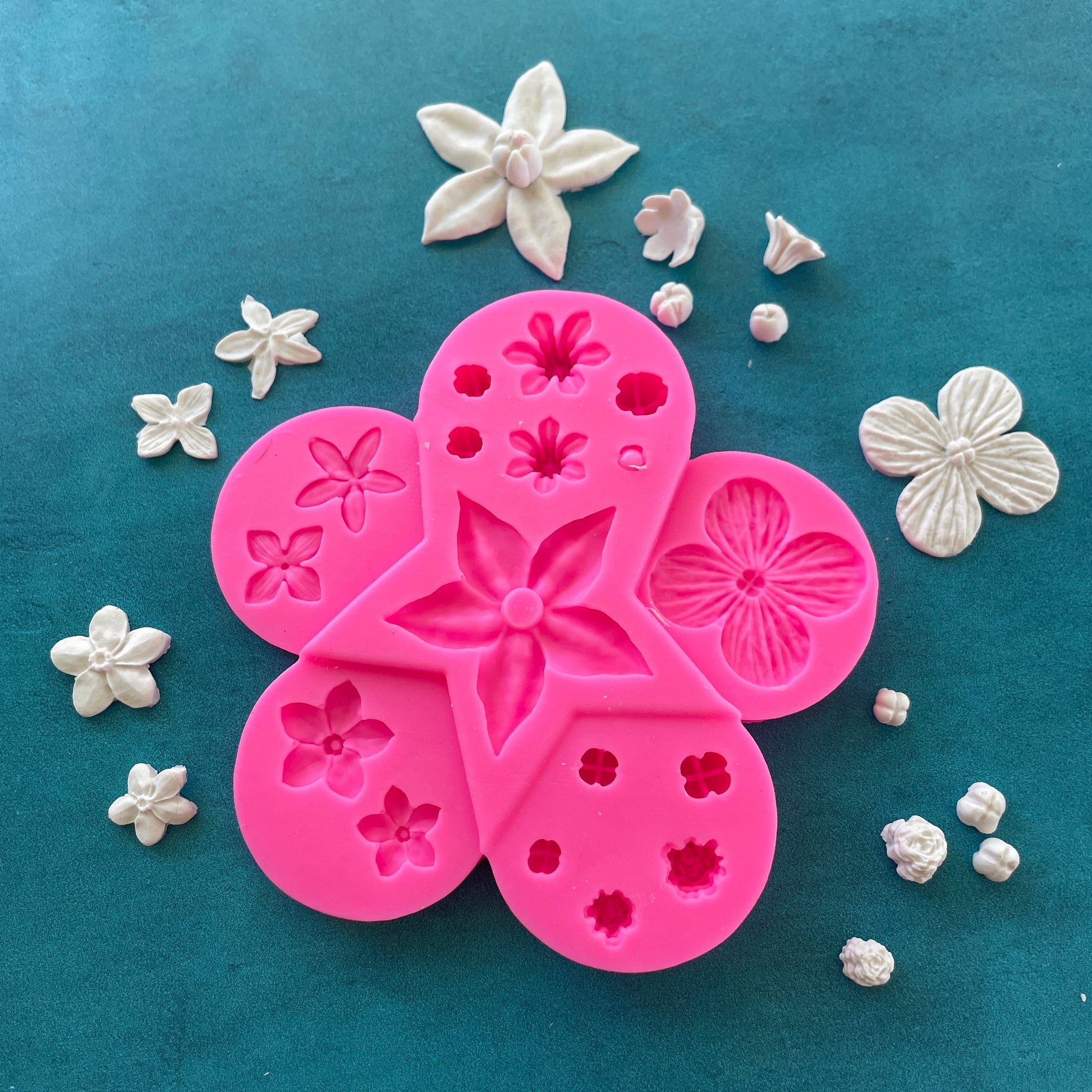 Polymer Clay Mold - multiple flowers floral works with resin, fondant, soap, food safe
