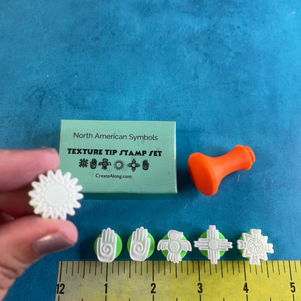 Texture Tips Stamps North American Symbols Set of 6 small stamp set for polymer clay and mixed media - Create Along 