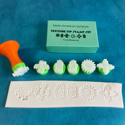 Texture Tips Stamps North American Symbols Set of 6 small stamp set for polymer clay and mixed media - Create Along 