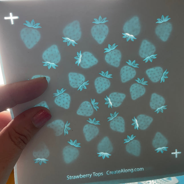 Layered Strawberries silk screen stems and berry polymer clay slab stencil silkscreen - Create Along 