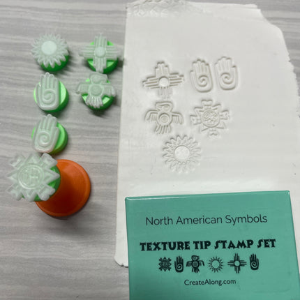 Texture Tips Stamps North American Symbols Set of 6 small stamp set for polymer clay and mixed media - Create Along 