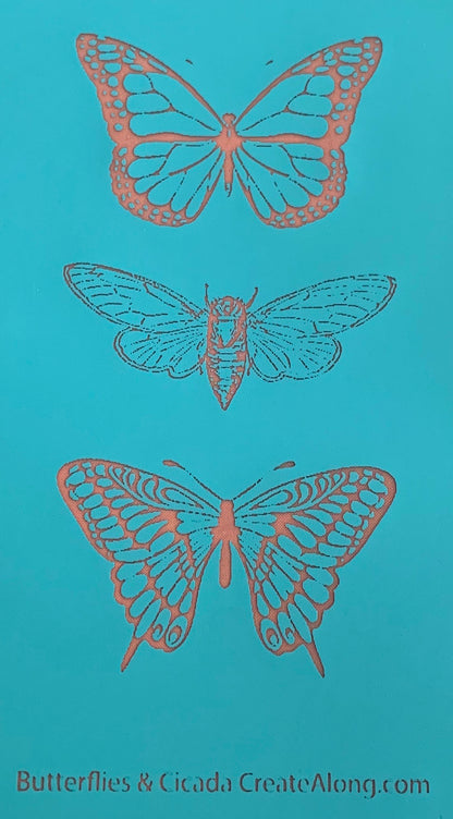 Silkscreen Polymer Clay Butterflies Cicada Trading Coins Stencil great for art jewelry and mixed media - Create Along 