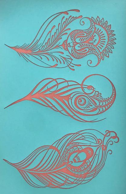 Silkscreen Cindi's Paisley Peacock Feathers polymer clay stencil - Create Along 