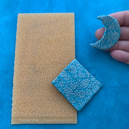 Paisley Vine Texture Mat Silicone rubber Stamp for polymer clay paper Gelli plate and resin