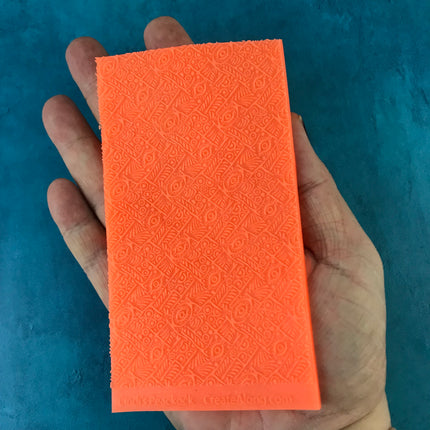 Cindi's Peacock Texture Mat Silicone rubber Stamp for polymer clay paper Gelli plate and resin - Create Along 