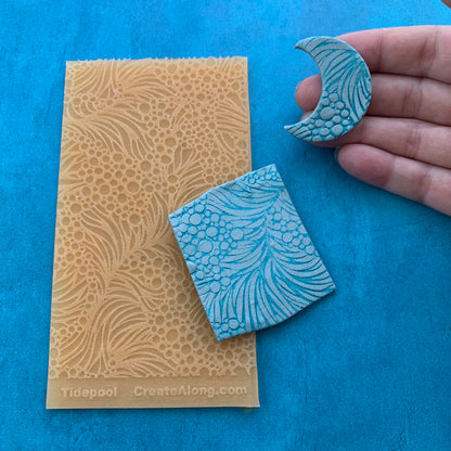 Tide Pool ocean seaweed Texture Mat Silicone rubber Stamp for polymer clay paper Gelli plate and resin bubbles - Create Along 