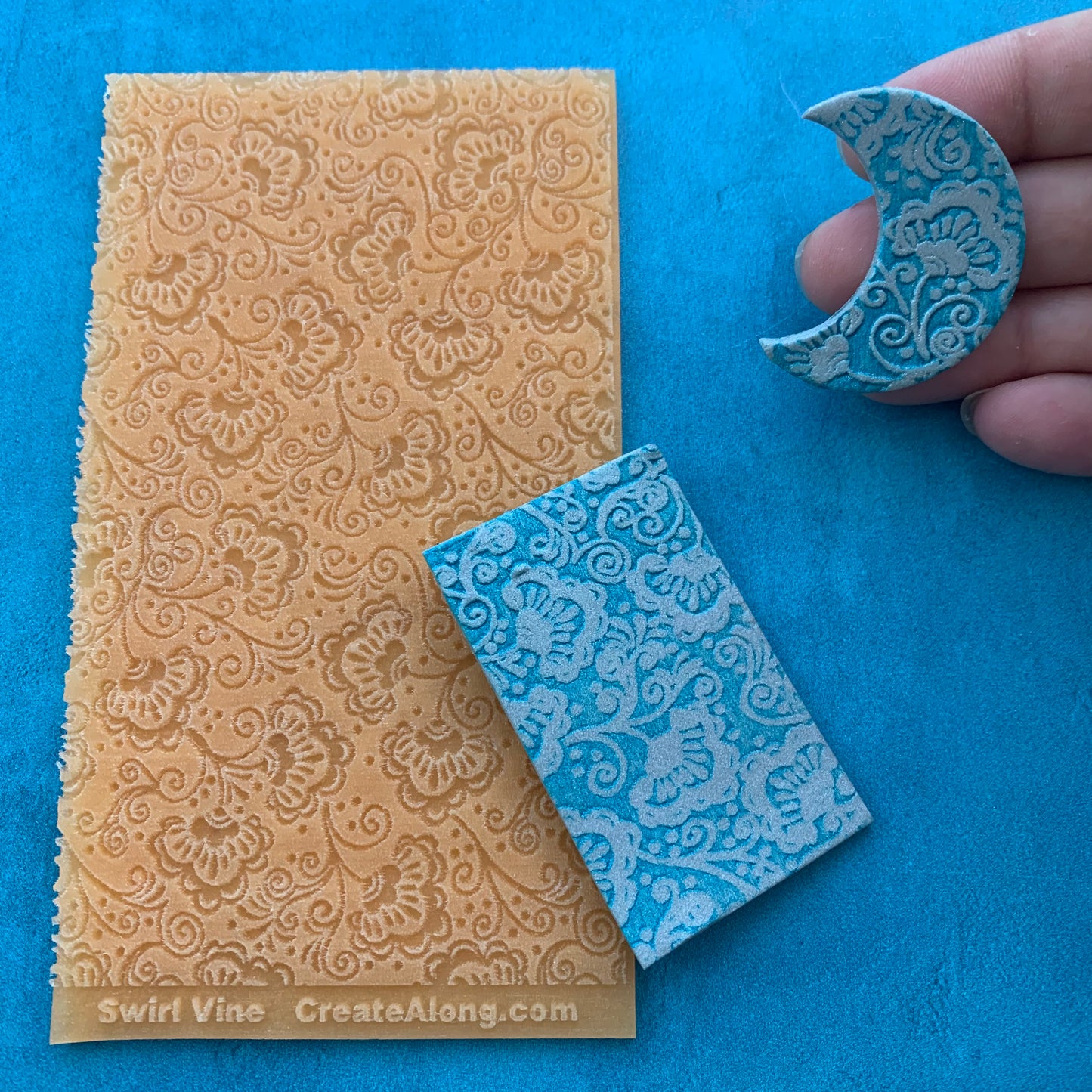 Swirl Vine Texture Mat Silicone rubber Stamp for polymer clay paper Gelli plate and resin