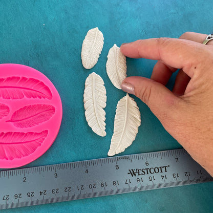 Polymer Clay Mold - multiple feathers floral works with resin, fondant, soap, food safe - Create Along 
