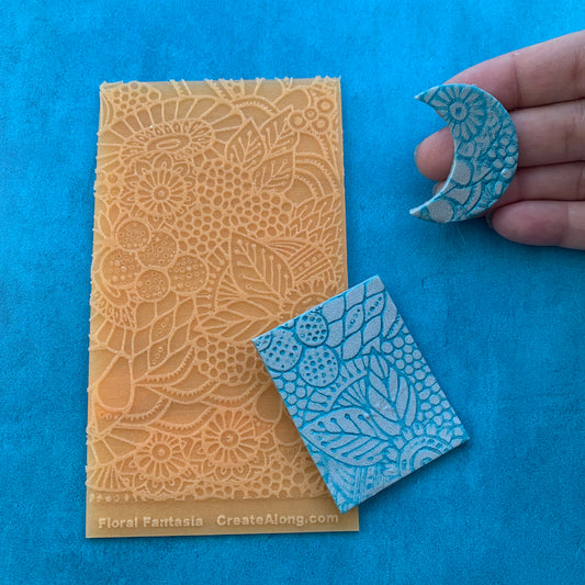 Floral Fantasia modern flowers Texture Mat Silicone rubber Stamp for polymer clay paper Gelli plate and resin