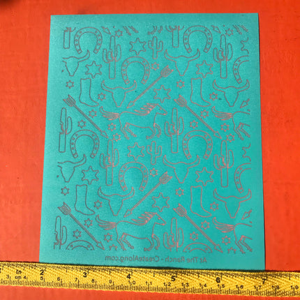 At the Ranch cowboy cactus cow skull horse shoe Silkscreen for polymer Clay - Create Along 