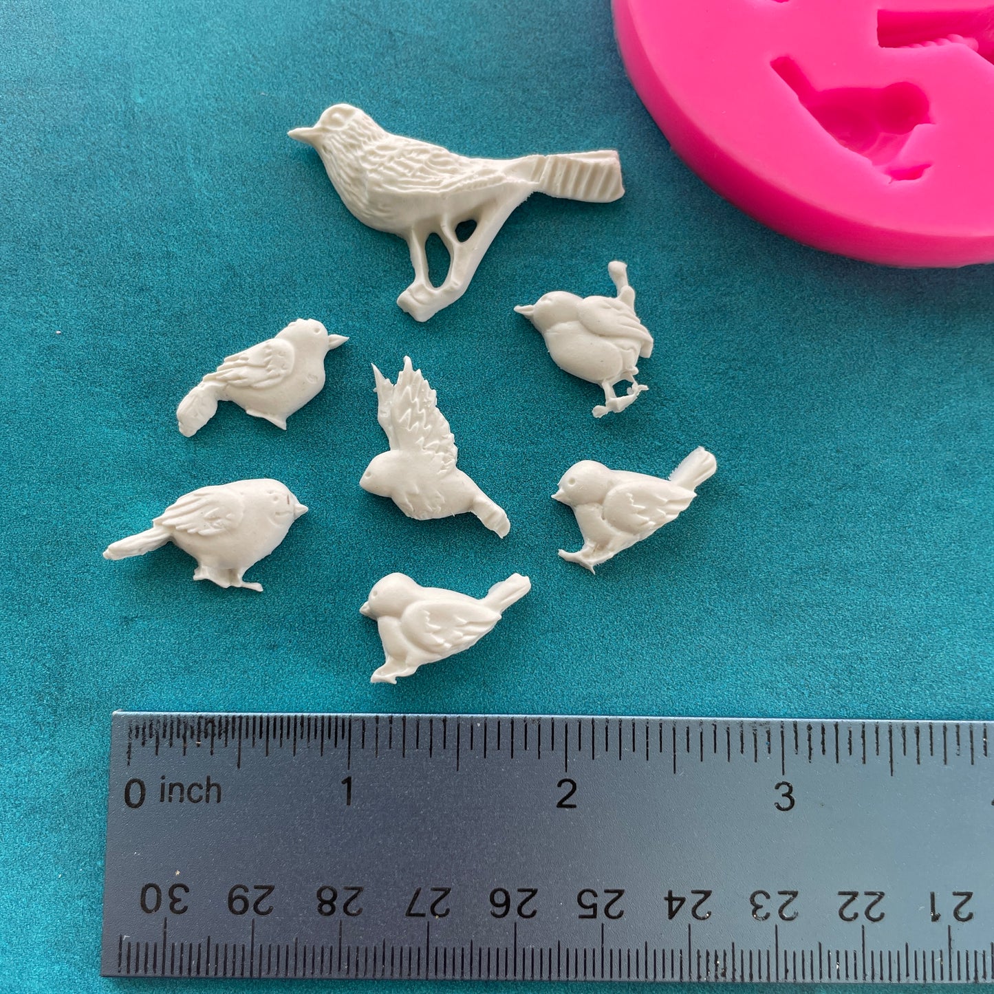 Polymer Clay Resin Mold - 7 little Birdies robin bird sculpted