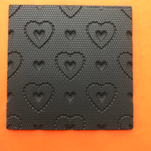 Love  Lace Net Hearts heart Rubber Stamp Texture Sheet Mat for polymer clay metal clay mixed media art - Create Along 