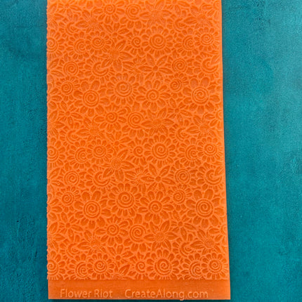 Flower Riot Texture Mat Silicone rubber Stamp for polymer clay paper Gelli plate and resin - Create Along 
