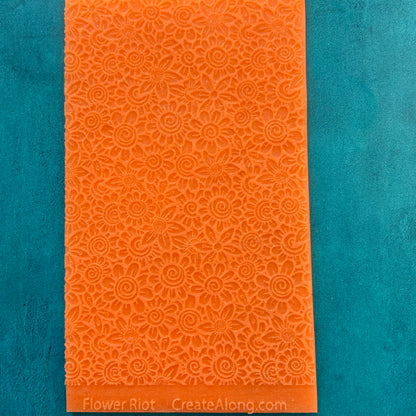 Flower Riot Texture Mat Silicone rubber Stamp for polymer clay paper Gelli plate and resin - Create Along 