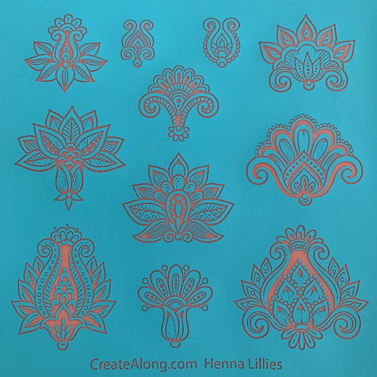 Silkscreen Henna Lilies elements Stencil For Polymer Clay