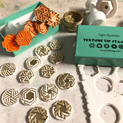 Texture Tips stamps Geo Spirals set of 6 small stamp set for polymer clay and mixed media