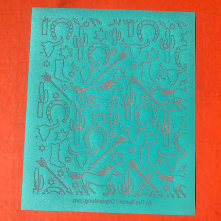 At the Ranch cowboy cactus cow skull horse shoe Silkscreen for polymer Clay - Create Along 