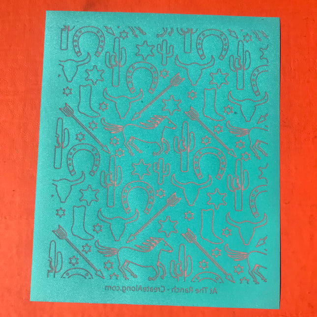 At the Ranch cowboy cactus cow skull horse shoe Silkscreen for polymer Clay - Create Along 