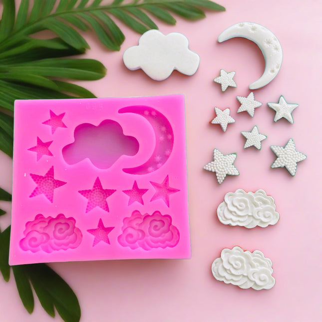 Fantastic Sky polymer clay resin mold with stars moon and clouds - Create Along 