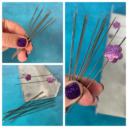 Original Clay Bead Pins needle - BEST original thin strong sharp sturdy piercing baking mandrel - Create Along 