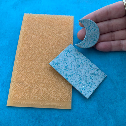 Cindi's Peacock Texture Mat Silicone rubber Stamp for polymer clay paper Gelli plate and resin - Create Along 