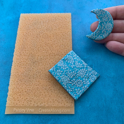 Paisley Vine Texture Mat Silicone rubber Stamp for polymer clay paper Gelli plate and resin