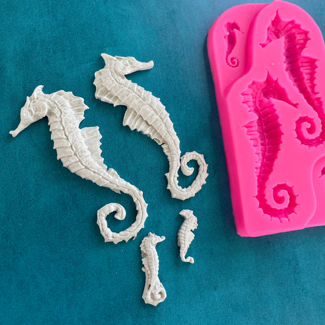 Polymer Clay Mold - Seahorses Large works with resin, fondant, soap, food safe - Create Along 