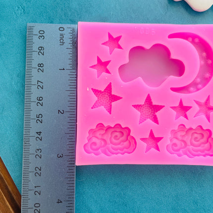 Fantastic Sky polymer clay resin mold with stars moon and clouds - Create Along 