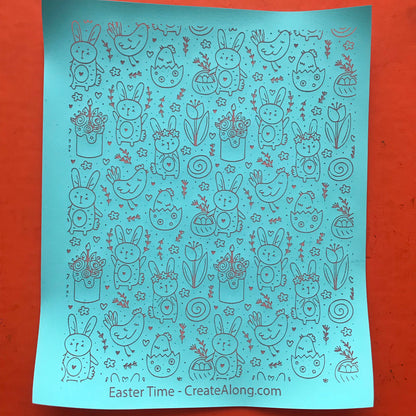 Easter Time Bunny Chick Flowers Silkscreen Stencil for Polymer Clay, Art Jewelry, Mixed Media
