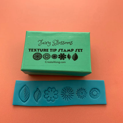 Texture Tips Stamps Fairy Blossoms 6 small botanical stamp set for polymer clay and mixed media - Create Along 