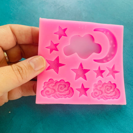 Fantastic Sky polymer clay resin mold with stars moon and clouds - Create Along 