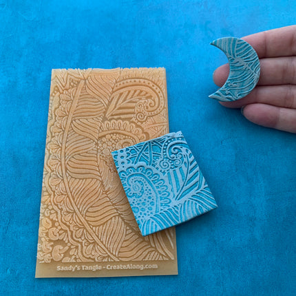 Sandy's Tangle Texture Mat Silicone rubber Stamp for polymer clay paper Gelli plate and resin