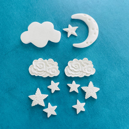 Fantastic Sky polymer clay resin mold with stars moon and clouds - Create Along 