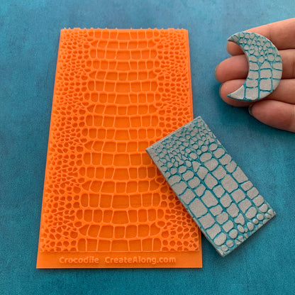 Crocodile Animal Print Texture Mat Silicone rubber Stamp for polymer clay paper Gelli plate and resin - Create Along 