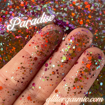 Paradise Red Orange Purple Green Holo Chunky Glitter for pens candles earrings clay resin mugs slime tumblers nail art 2 oz - Create Along 
