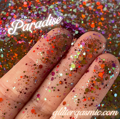 Paradise Red Orange Purple Green Holo Chunky Glitter for pens candles earrings clay resin mugs slime tumblers nail art 2 oz - Create Along 