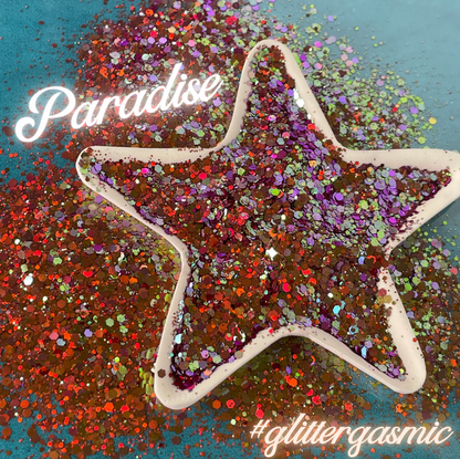 Paradise Red Orange Purple Green Holo Chunky Glitter for pens candles earrings clay resin mugs slime tumblers nail art 2 oz - Create Along 