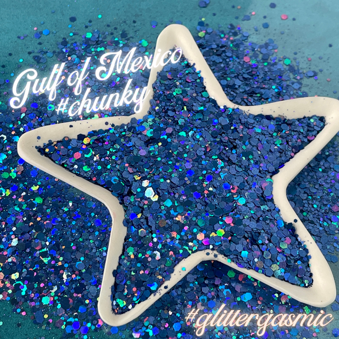 Gulf of Mexico Deep Blue Holographic Chunky Glitter for pens candles earrings clay resin mugs slime tumblers nail art 2 oz